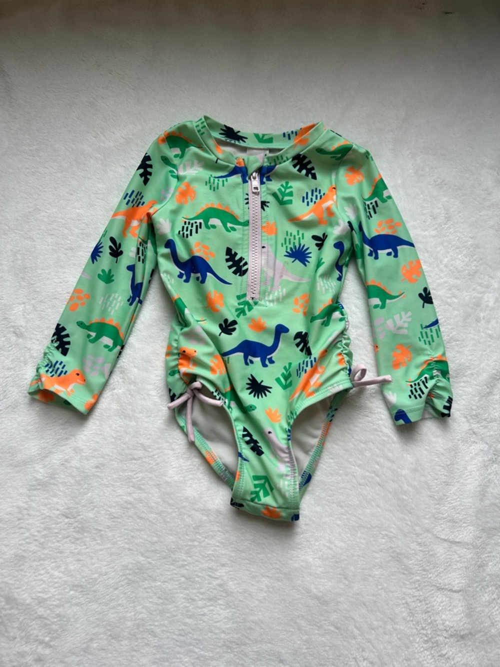 Cat & Jack Mint Green Long-Sleeve Dino One-Piece Swimsuit